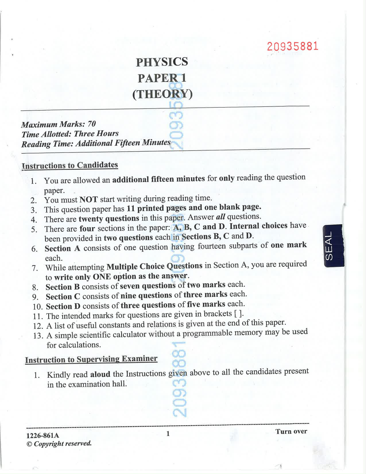 ISC 2026 Physics Question Paper for Class 12 — page 1