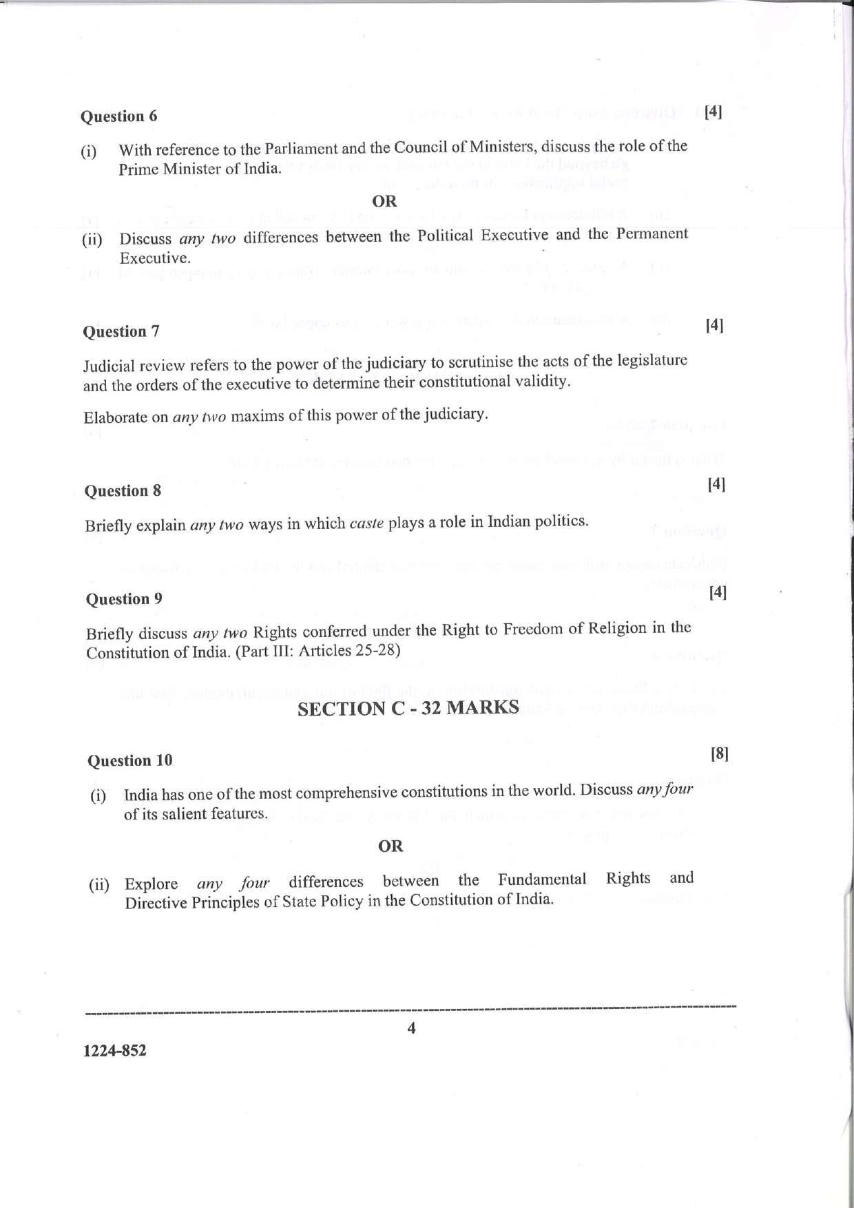 ISC 2024 Political Science Question Paper for Class 12 — page 4