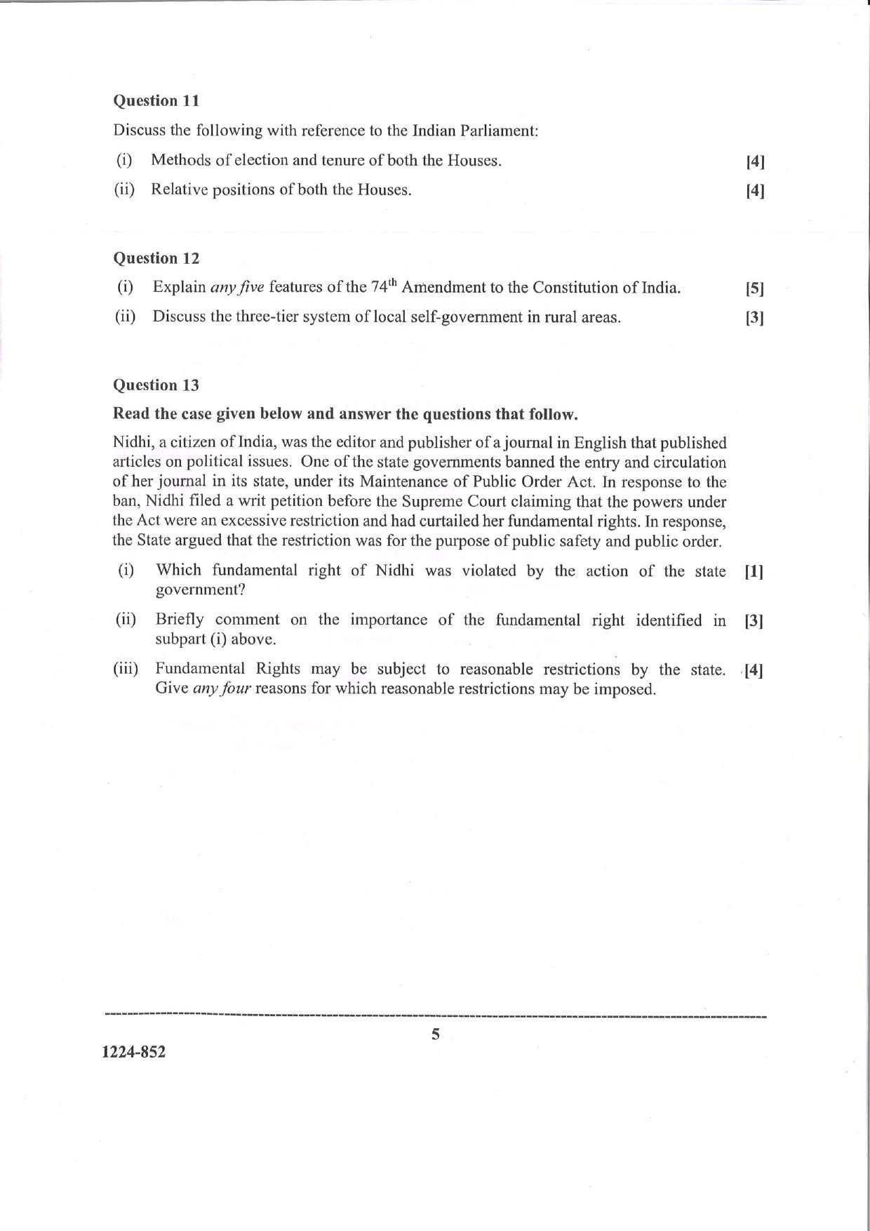 ISC 2024 Political Science Question Paper for Class 12 — page 5
