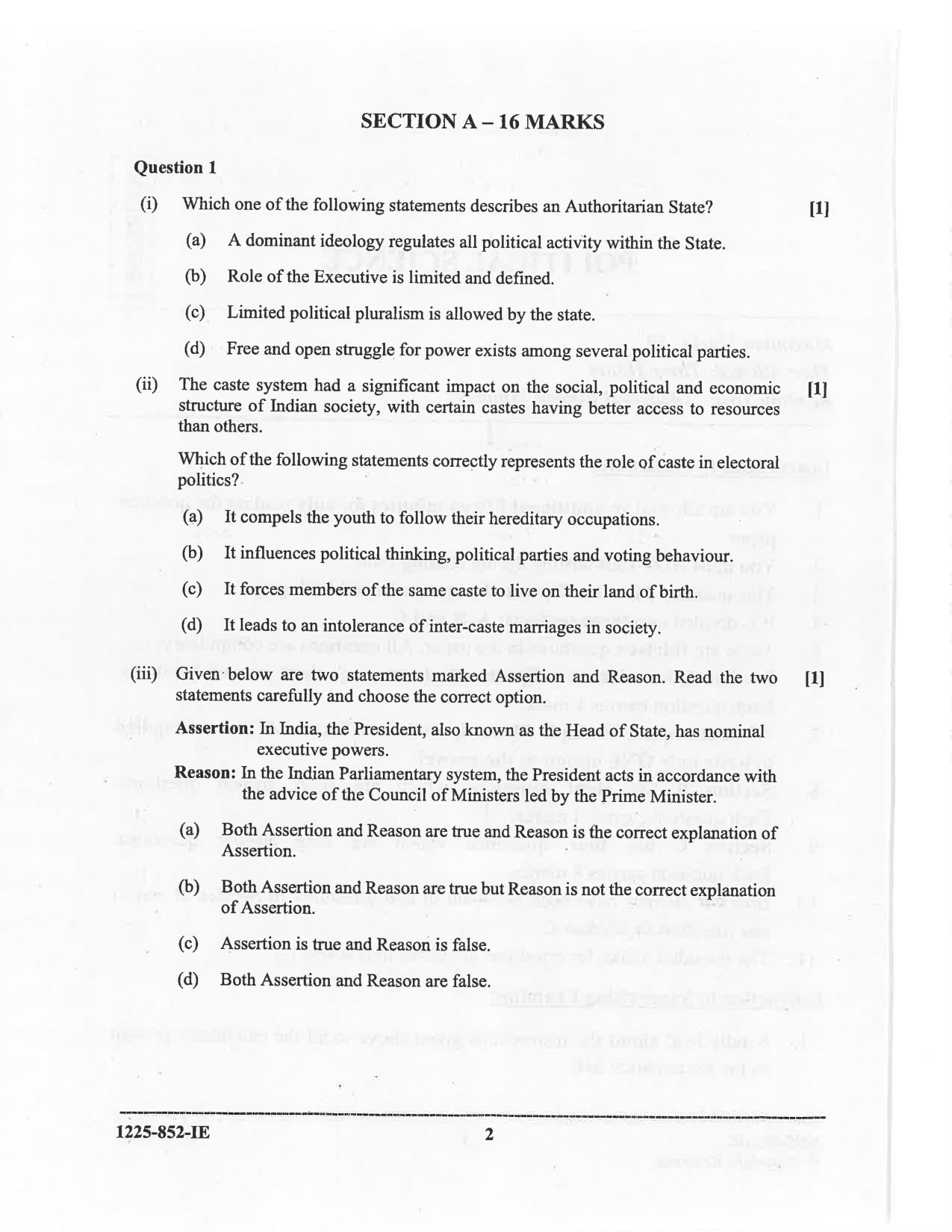 ISC 2025 Political Science Improvement Examination Question Paper for Class 12 — page 2