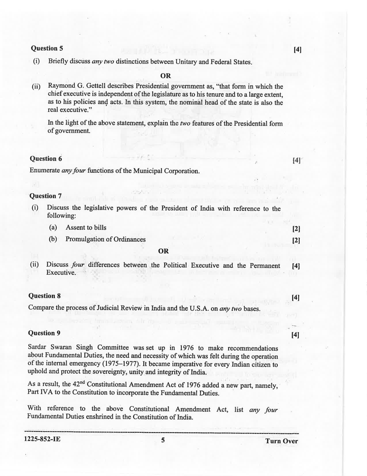ISC 2025 Political Science Improvement Examination Question Paper for Class 12 — page 5