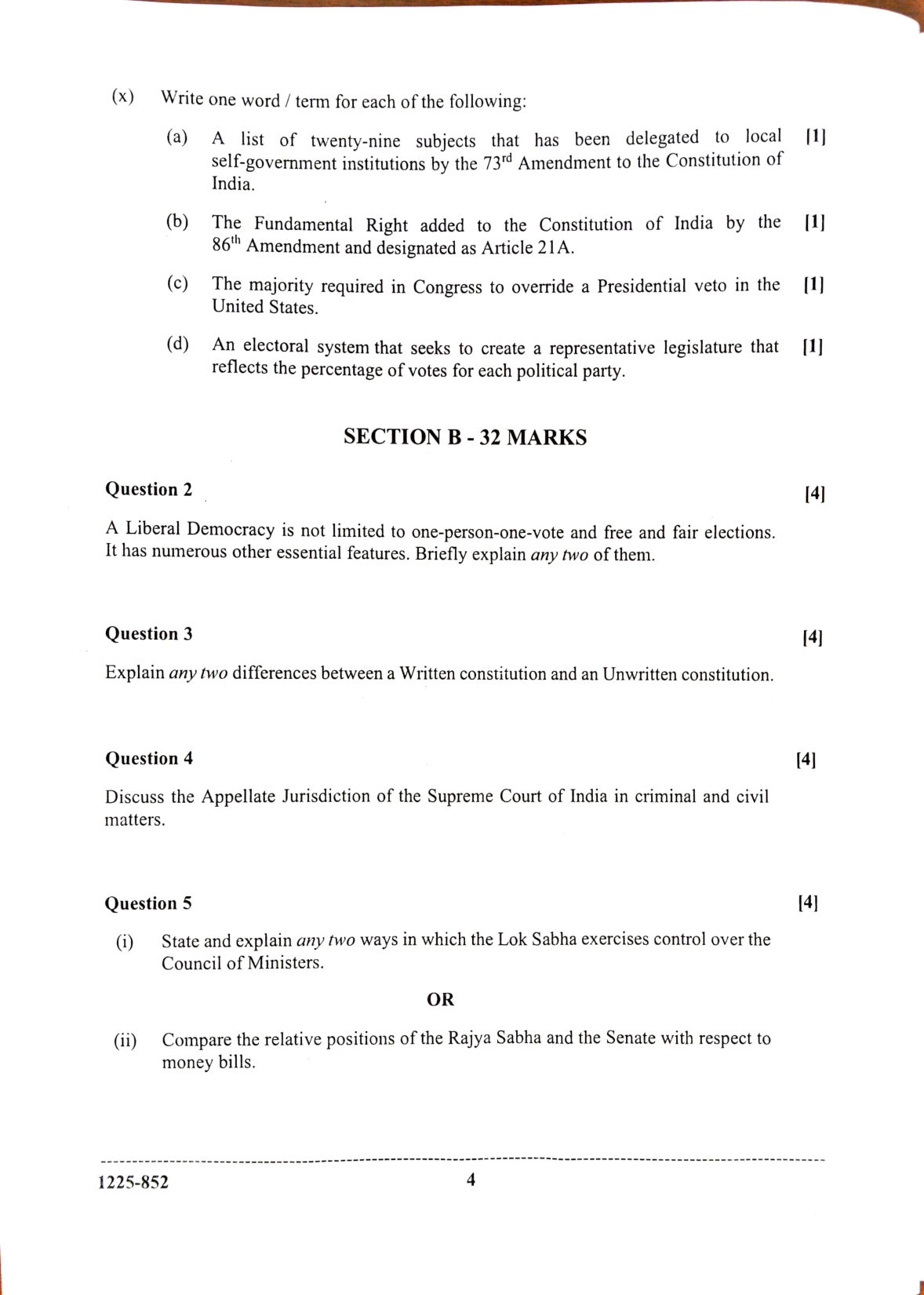 ISC 2025 Political Science Question Paper for Class 12 — page 4