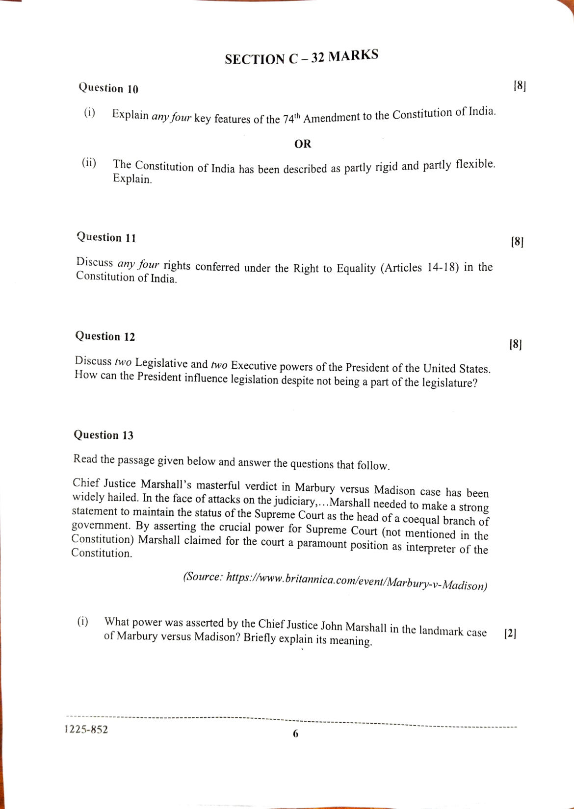 ISC 2025 Political Science Question Paper for Class 12 — page 6