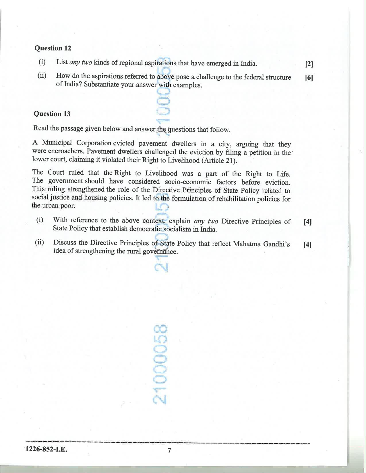 ISC 2026 Political Science Improvement Examination Question Paper for Class 12 — page 7