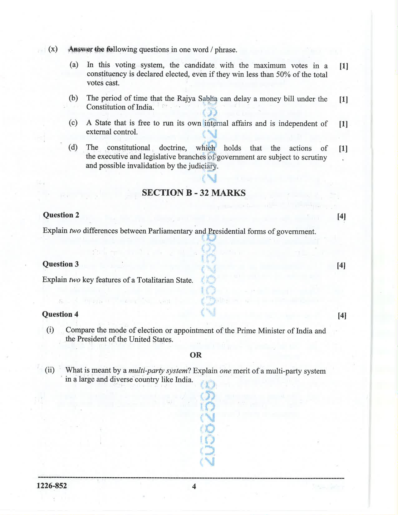 ISC 2026 Political Science Question Paper for Class 12 — page 4