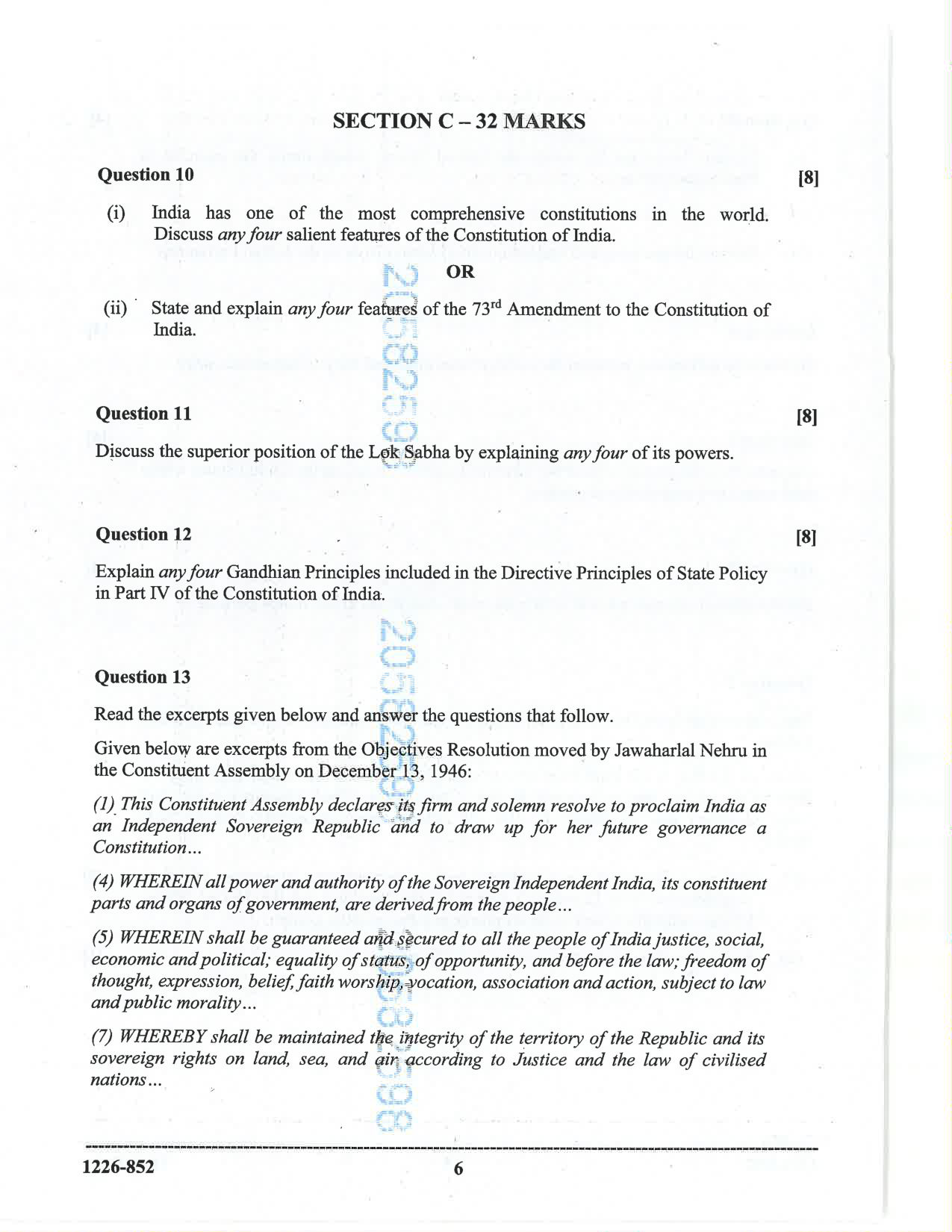 ISC 2026 Political Science Question Paper for Class 12 — page 6