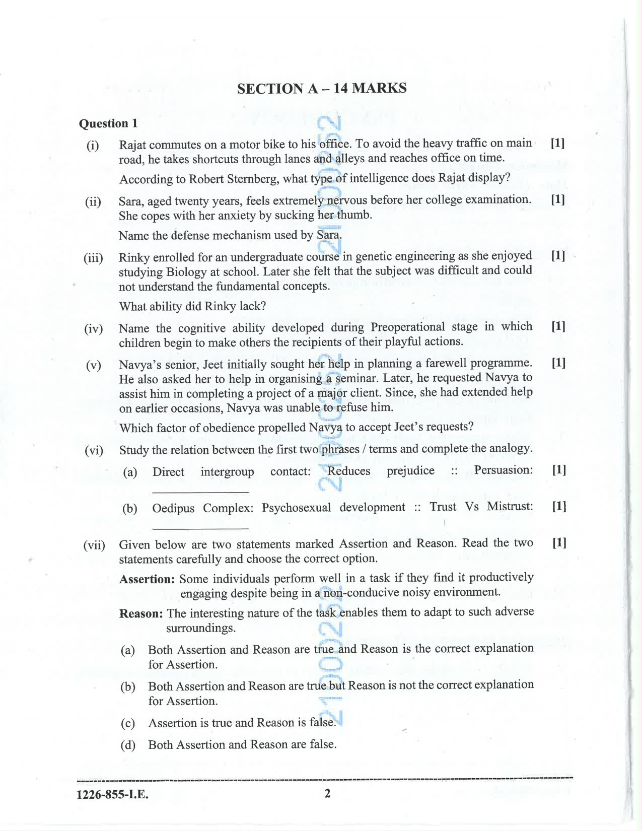 ISC 2026 Psychology Improvement Examination Question Paper for Class 12 — page 2
