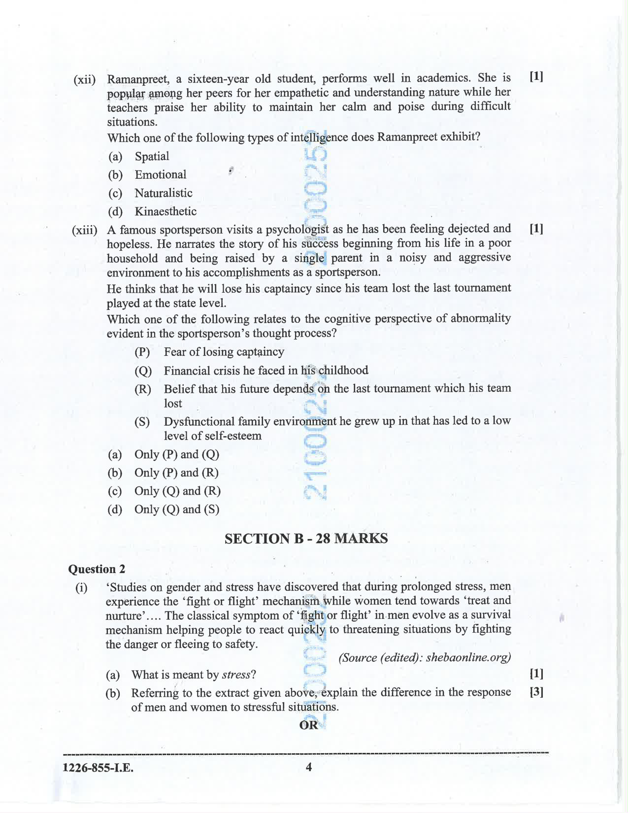 ISC 2026 Psychology Improvement Examination Question Paper for Class 12 — page 4