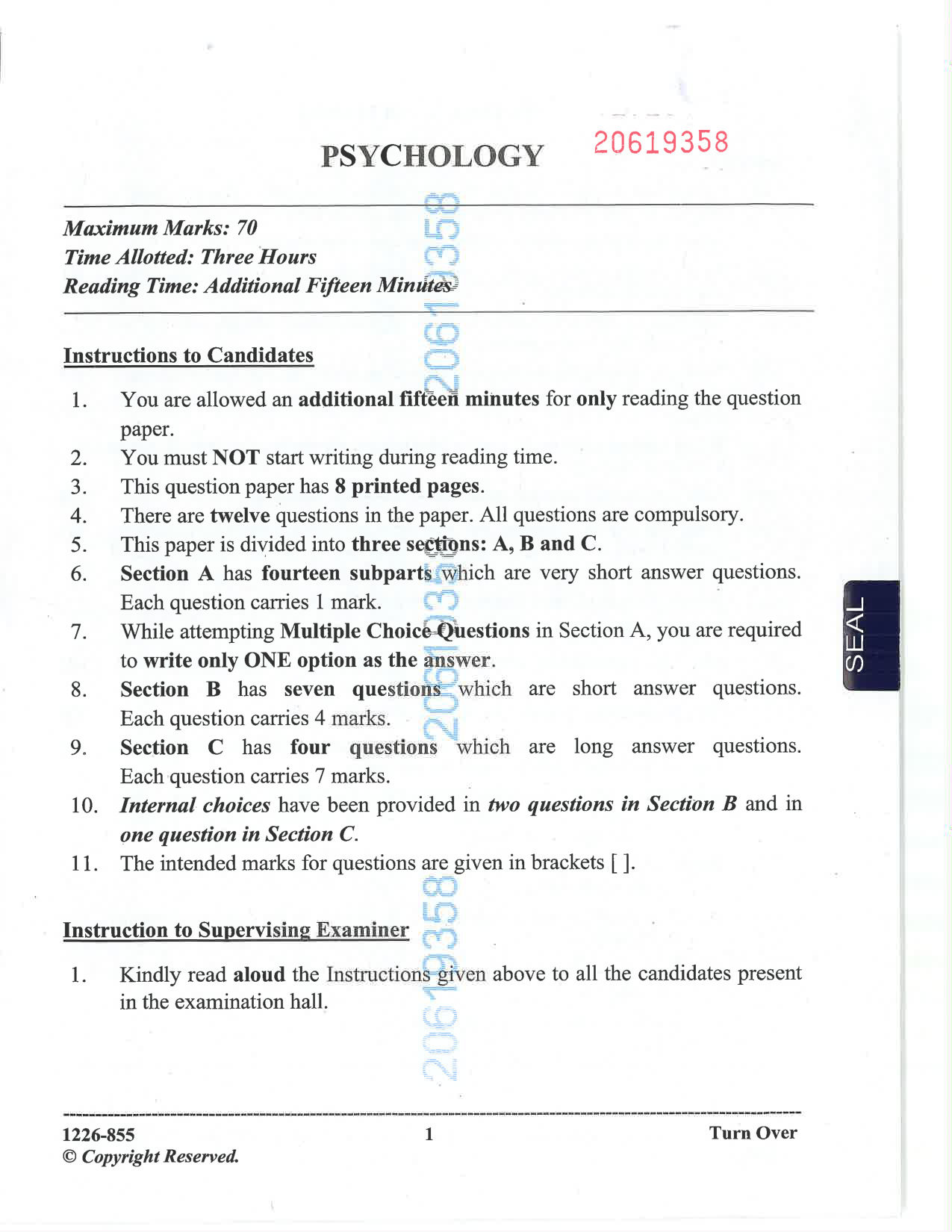 ISC 2026 Psychology Question Paper for Class 12 — page 1