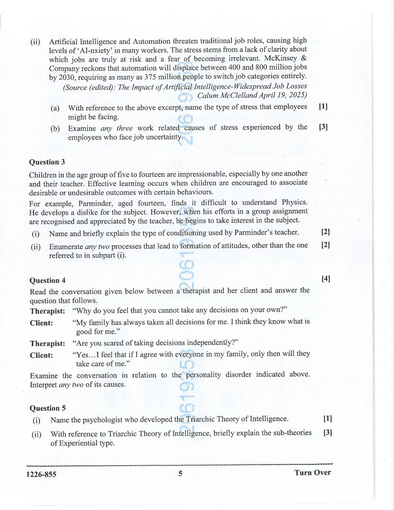 ISC 2026 Psychology Question Paper for Class 12 — page 5