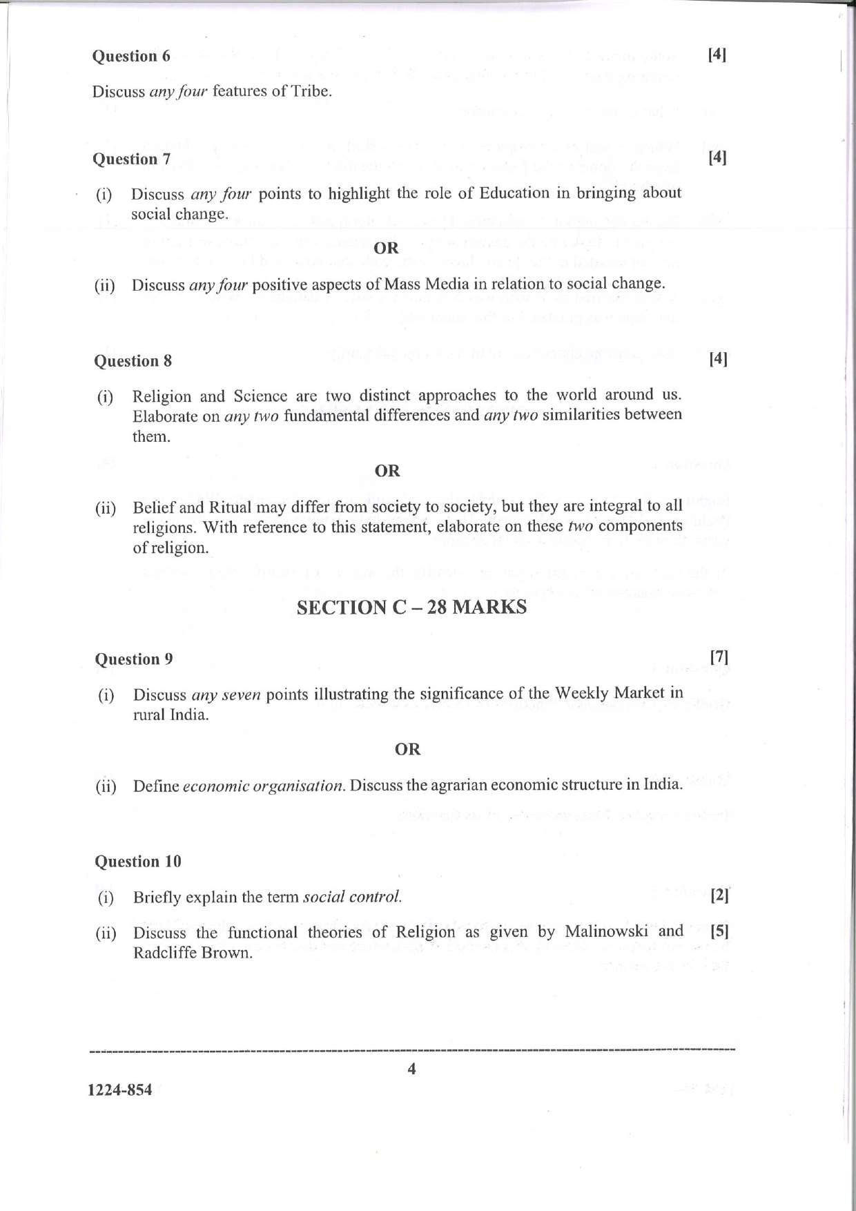 ISC 2024 Sociology Question Paper for Class 12 — page 4