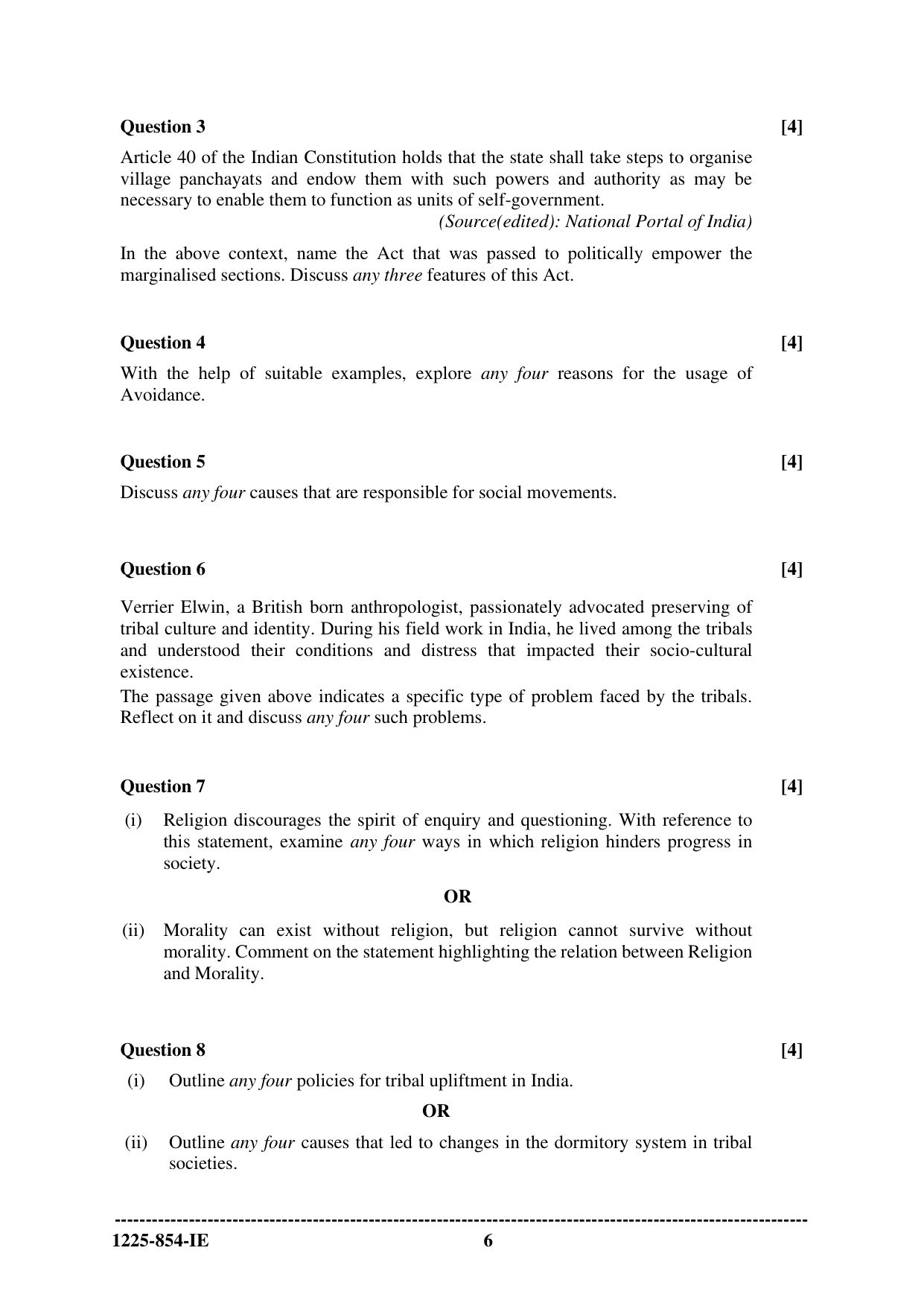 ISC 2025 Sociology Improvement Examination Question Paper for Class 12 — page 6