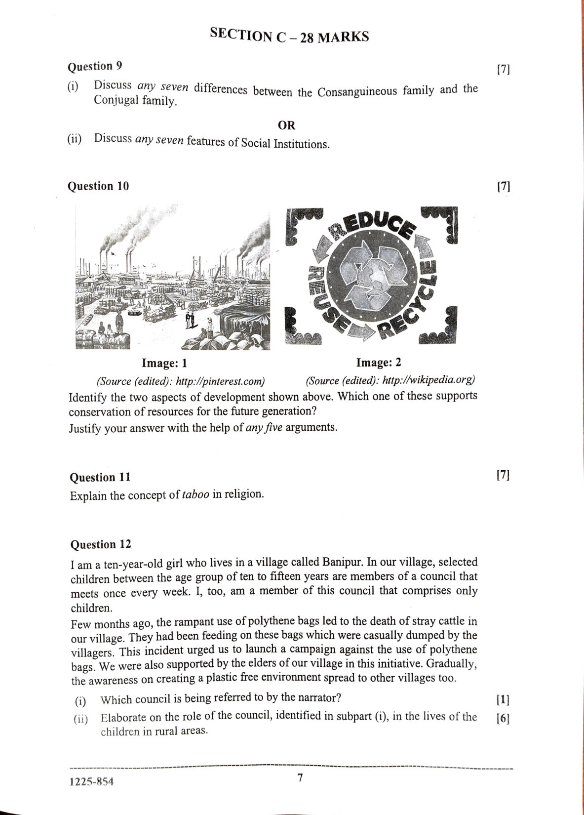 ISC 2025 Sociology Question Paper for Class 12 — page 7