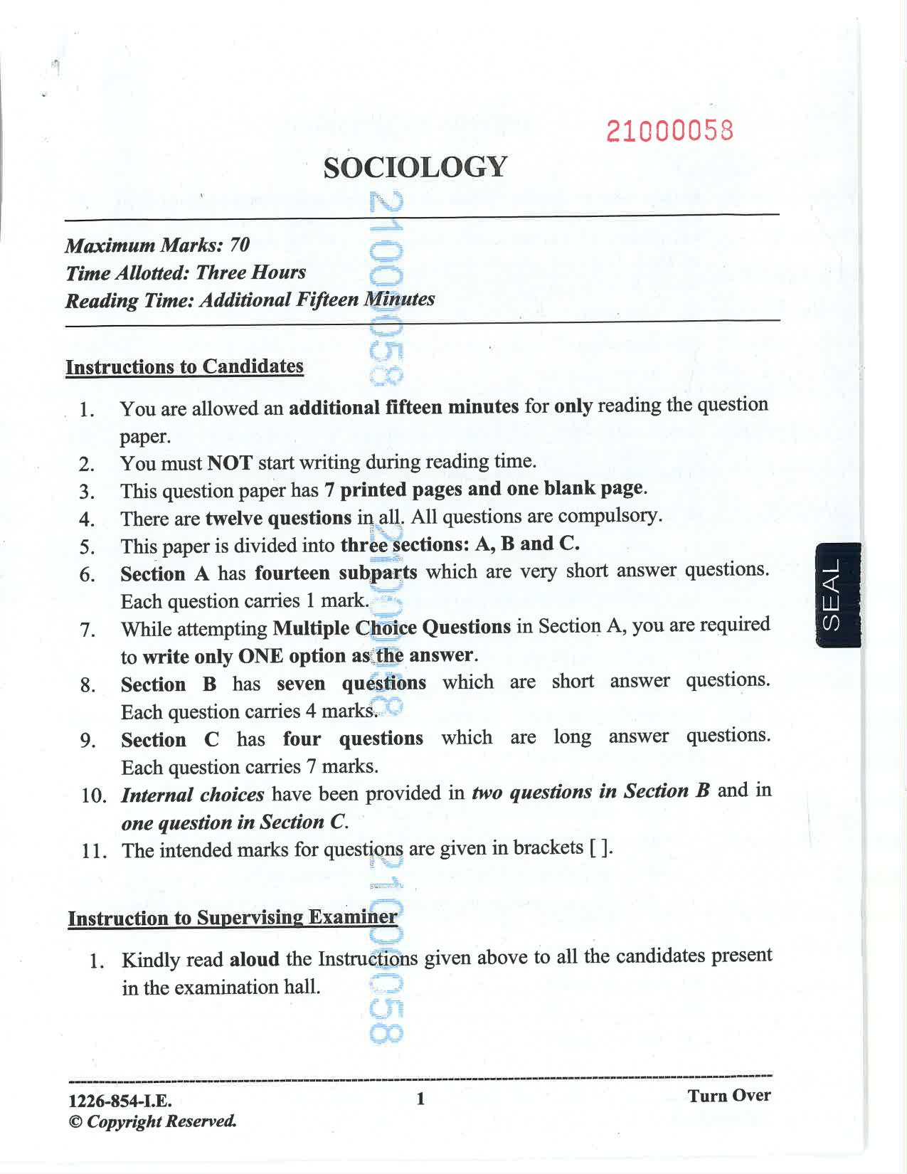 ISC 2026 Sociology Improvement Examination Question Paper for Class 12 — page 1