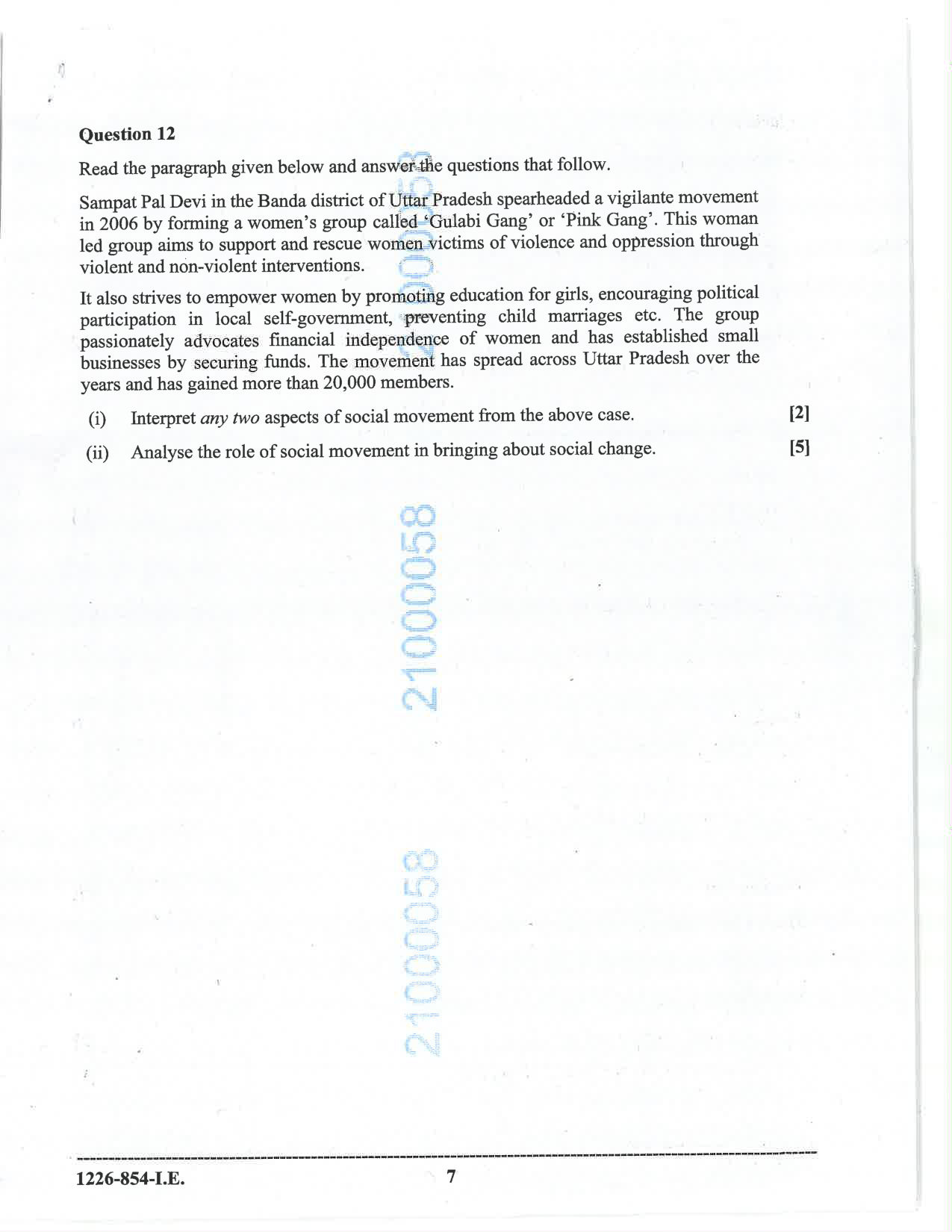 ISC 2026 Sociology Improvement Examination Question Paper for Class 12 — page 7