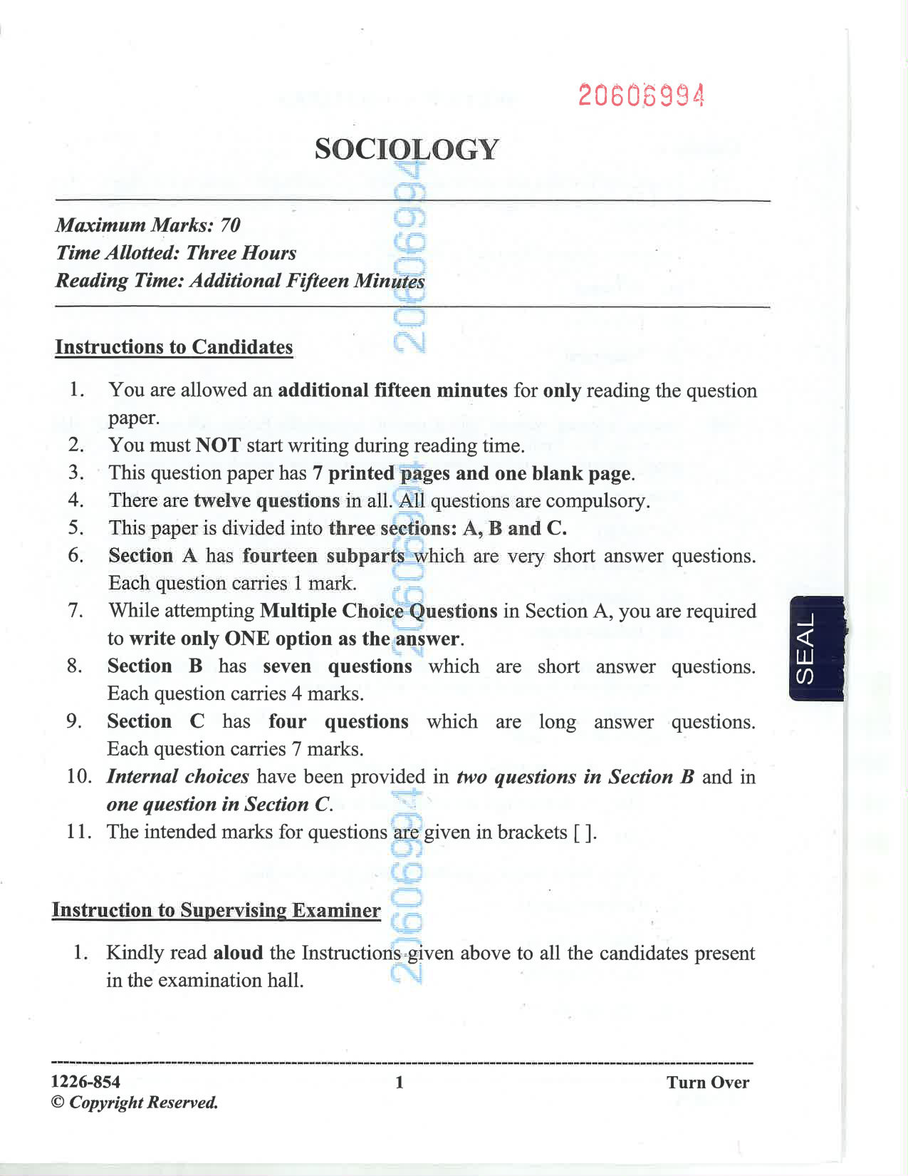 ISC 2026 Sociology Question Paper for Class 12 — page 1