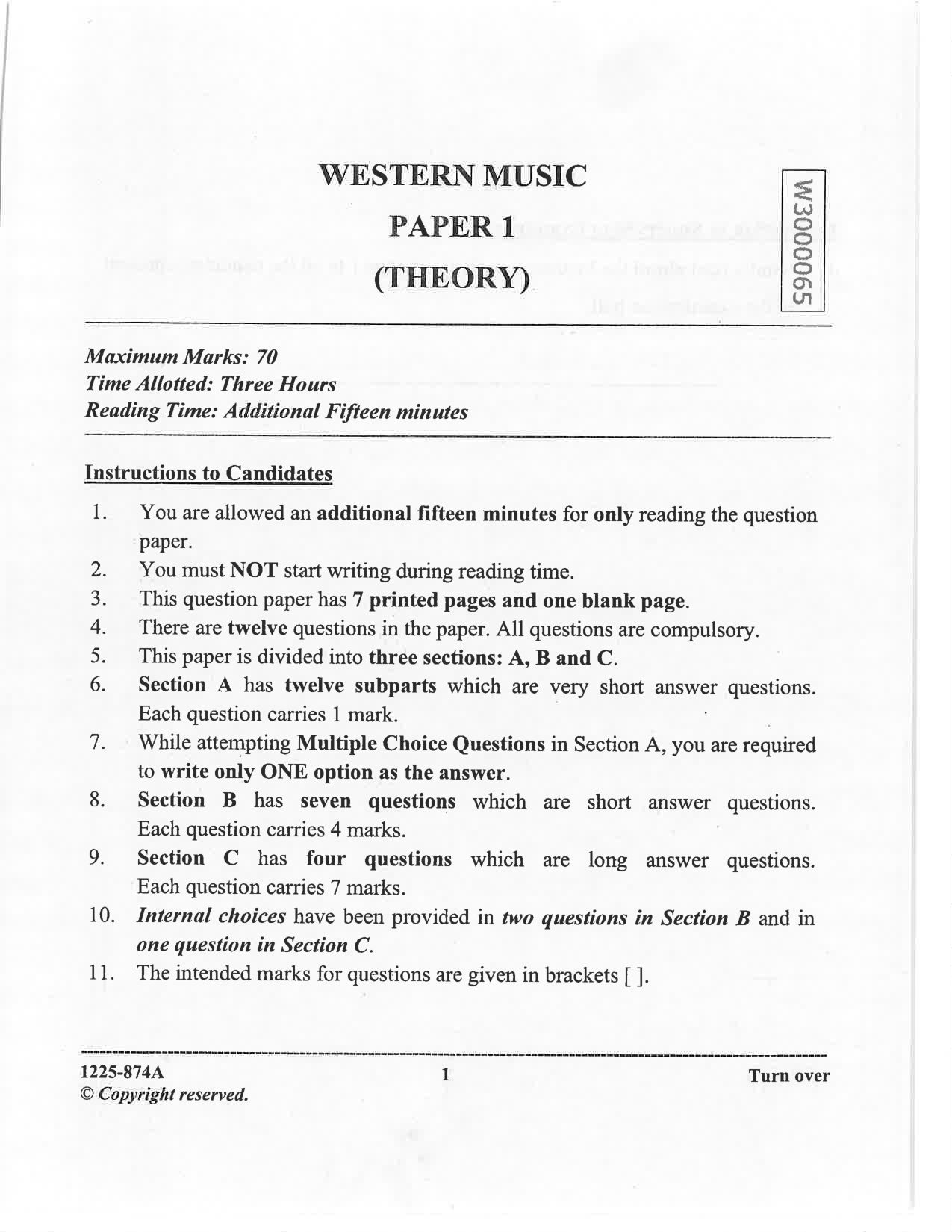 ISC 2025 Western Music Question Paper for Class 12 — page 1