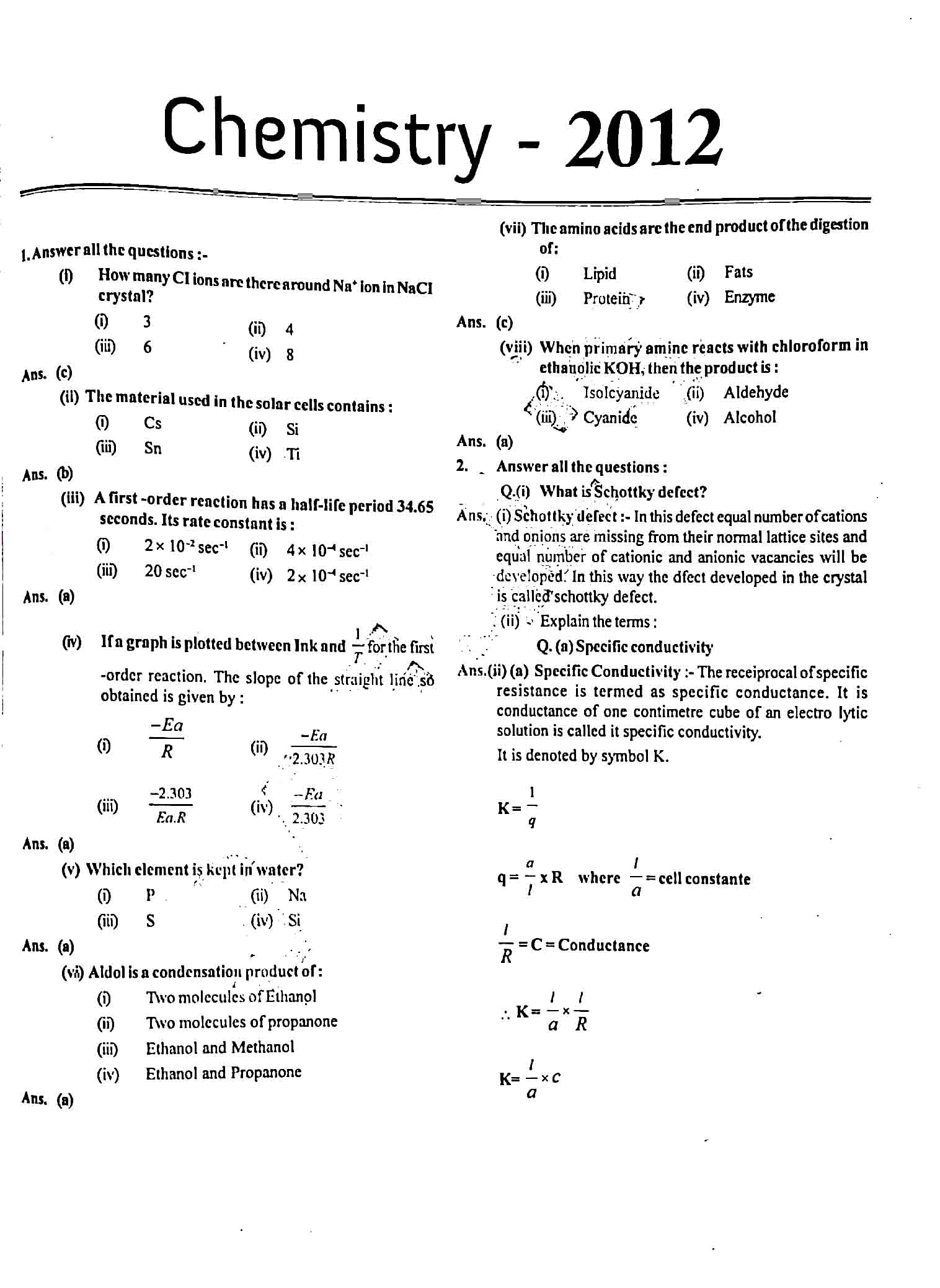JAC Class 12 Chemistry Question Paper 2012 with Solution — page 1