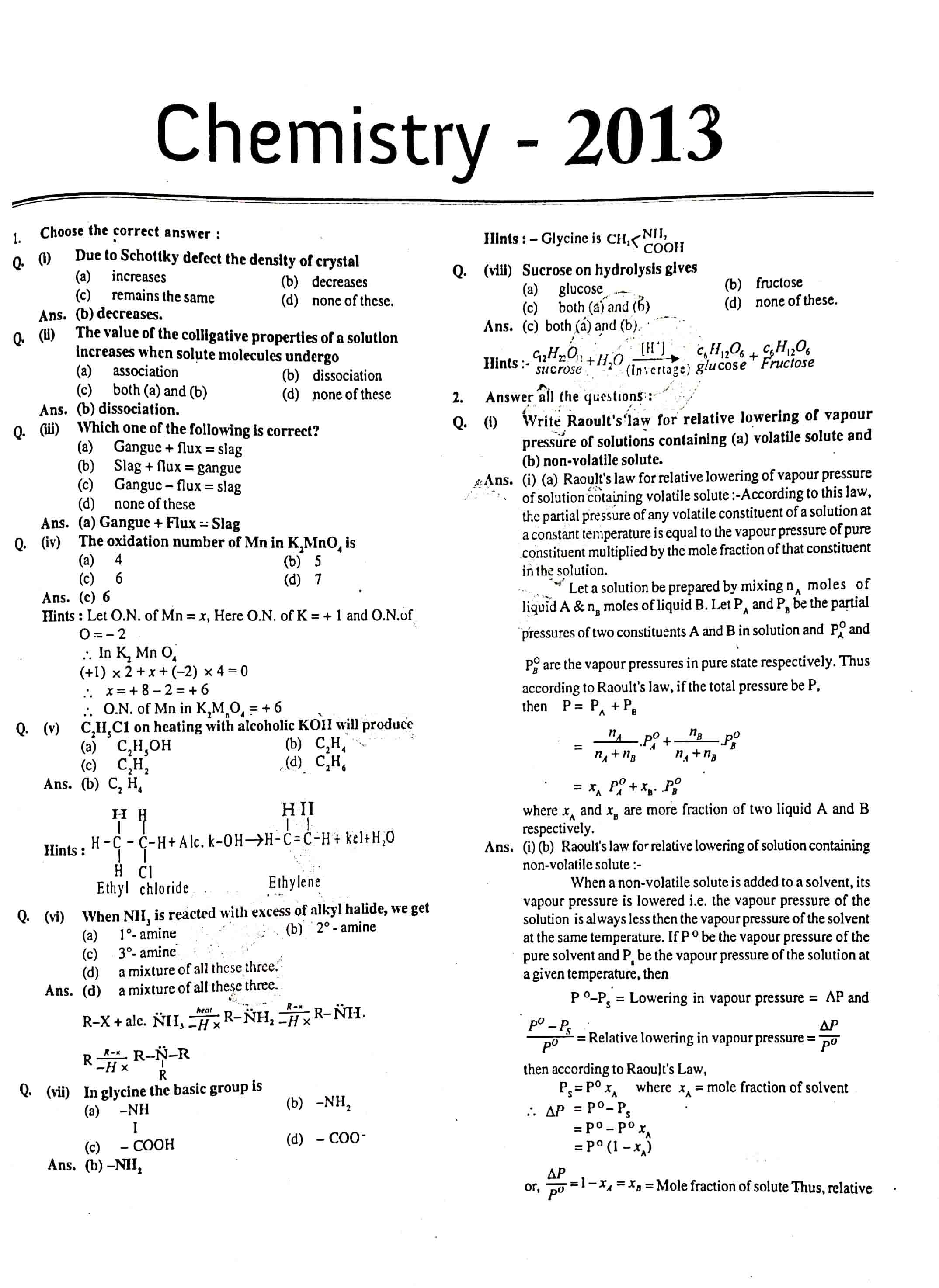 JAC Class 12 Chemistry Question Paper 2013 with Solution — page 1