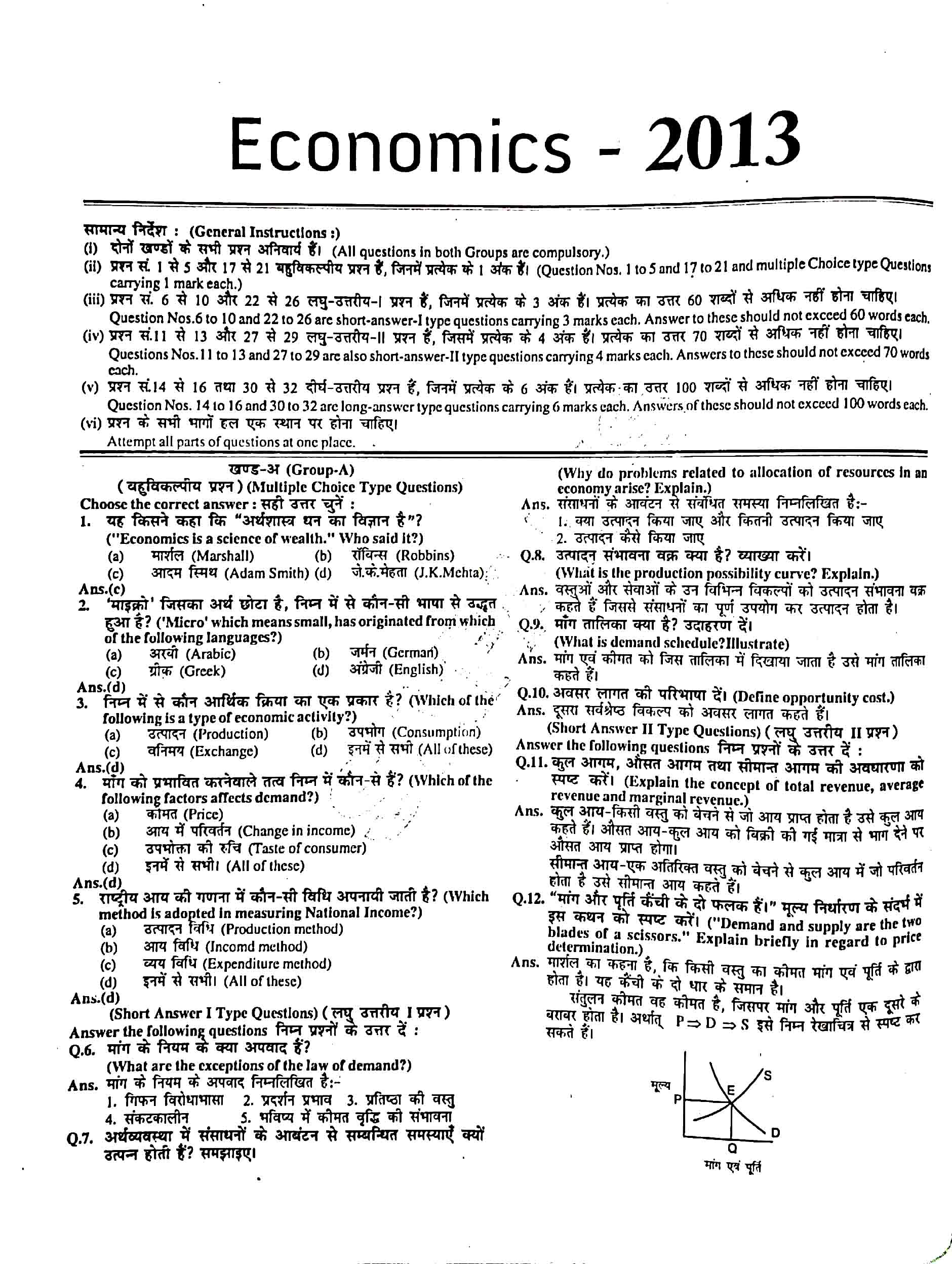 JAC Class 12 economics Question Paper 2013 with Solution — page 1