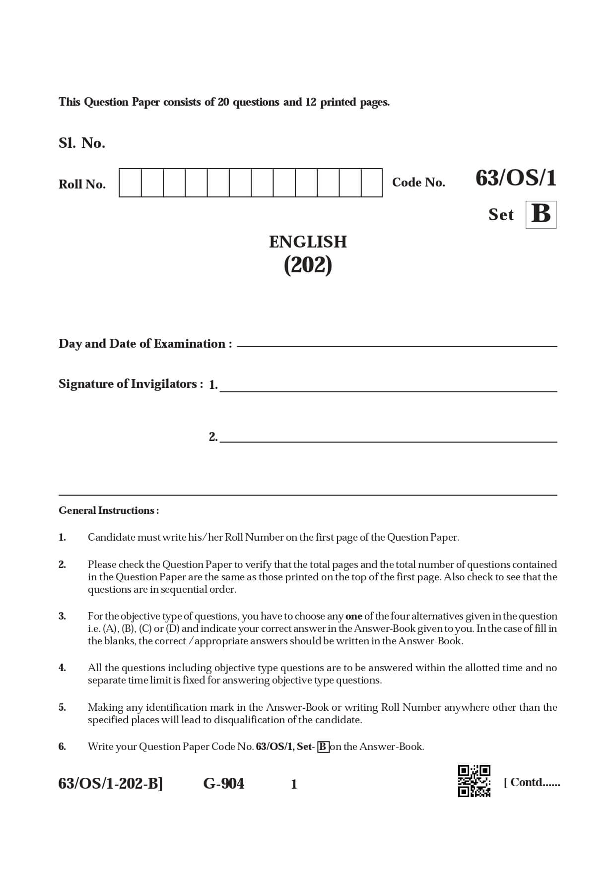 NIOS 2022 English Question Paper for Class 10 — page 1