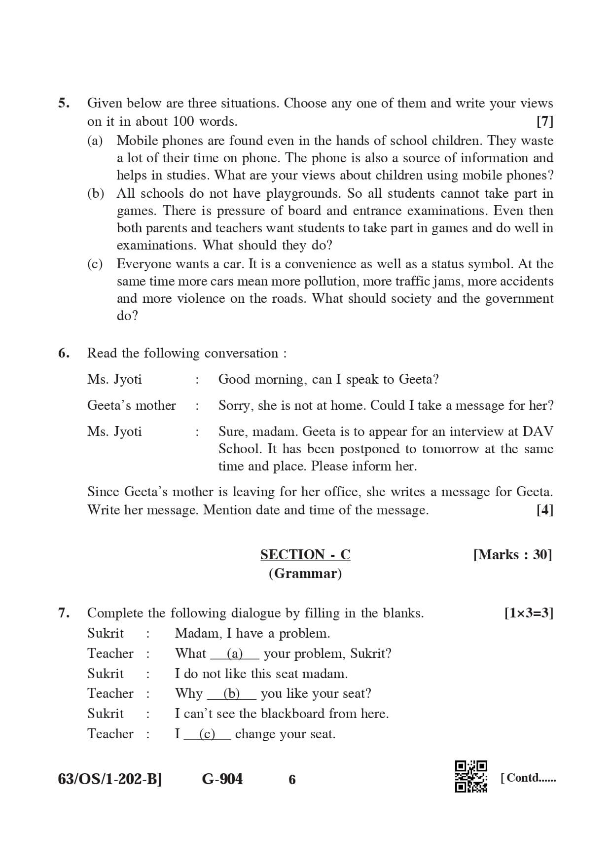 NIOS 2022 English Question Paper for Class 10 — page 6