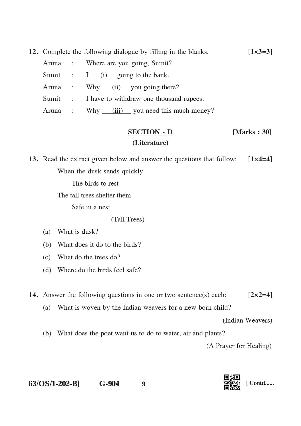 NIOS 2022 English Question Paper for Class 10 — page 9