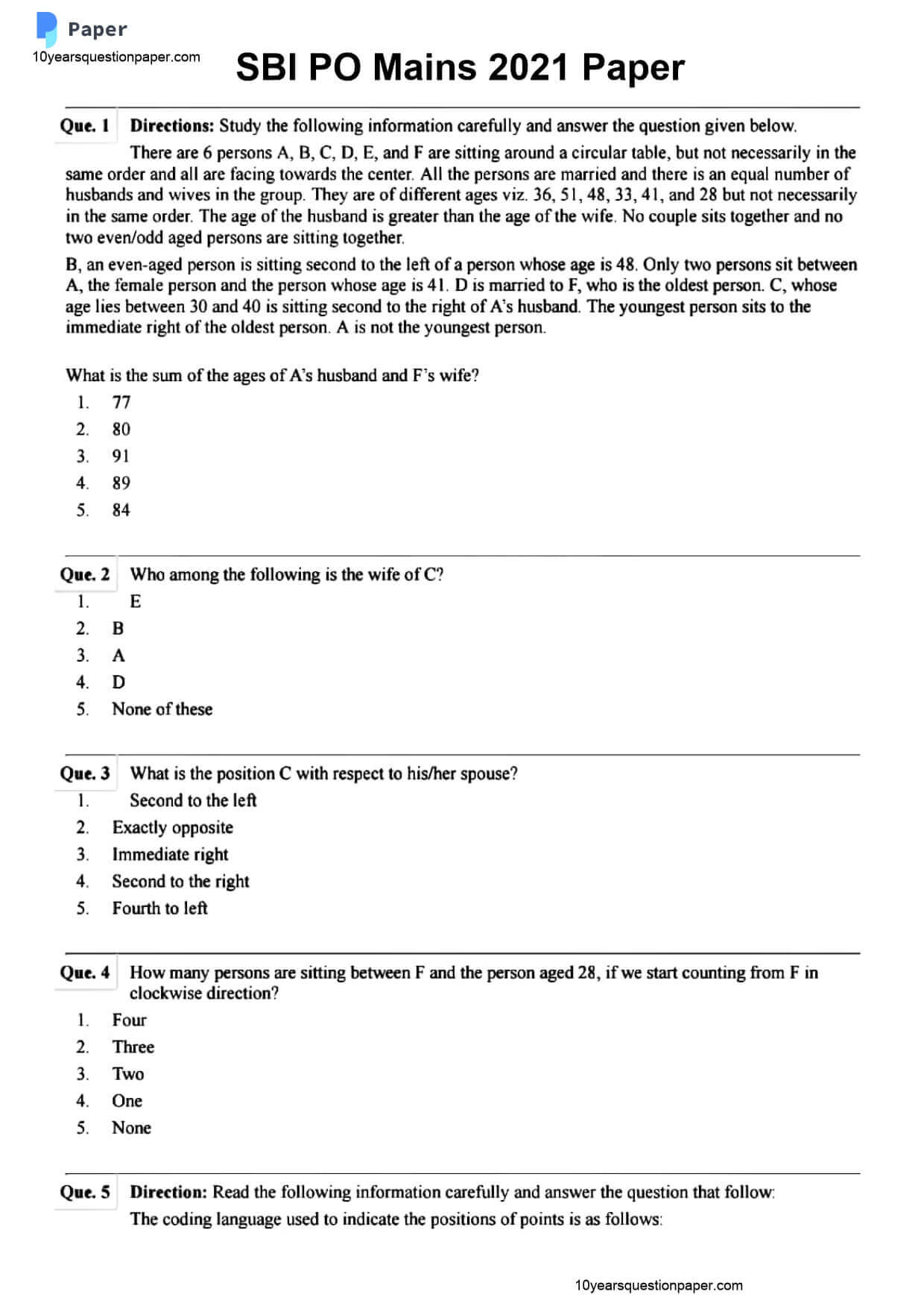 SBI PO Mains Question Paper 2021 — page 1
