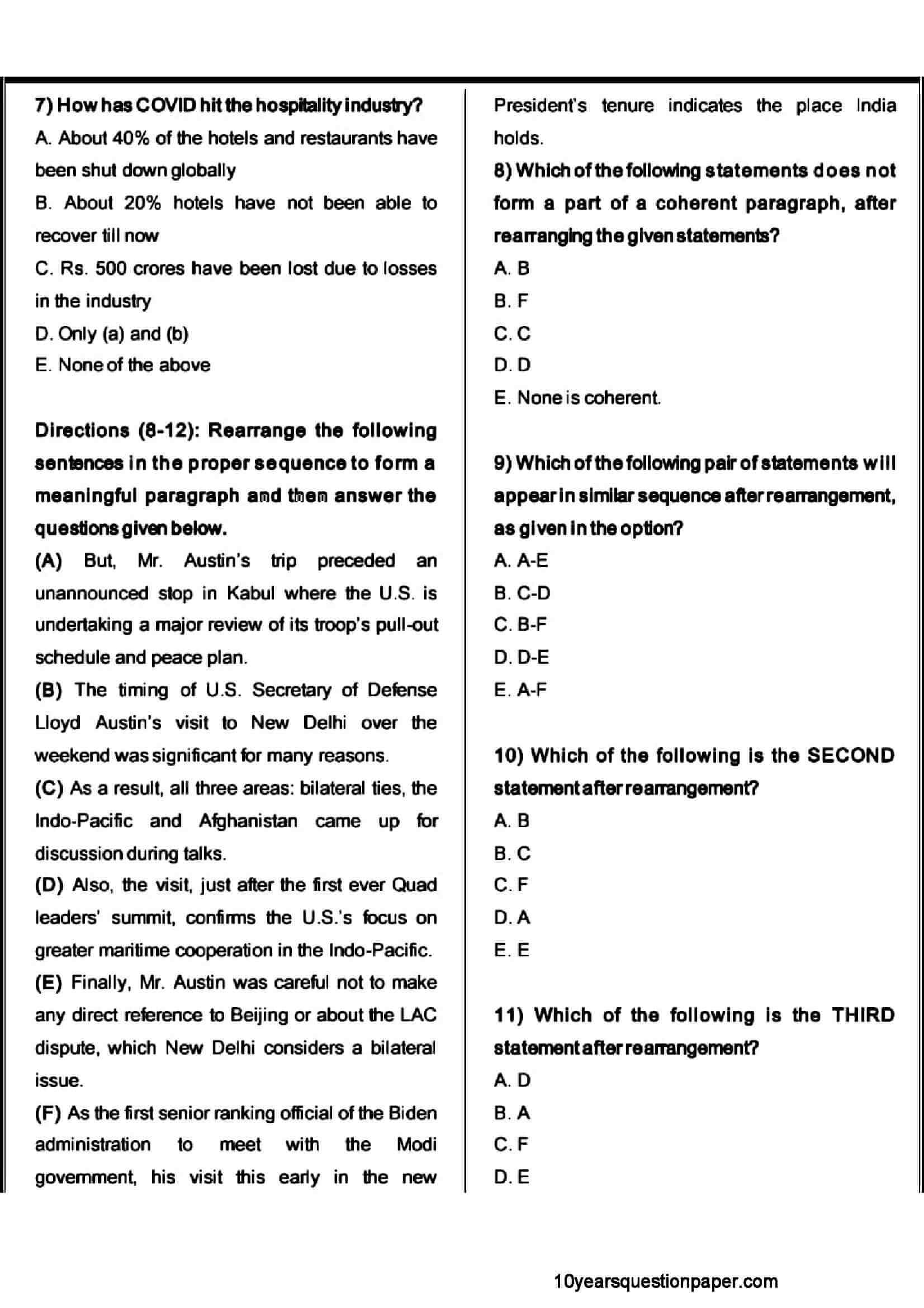 SBI PO Prelims Question Paper 2021 — page 3
